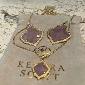 Kendra Scott Gold and Pink Earrings with adjustable Necklace Set